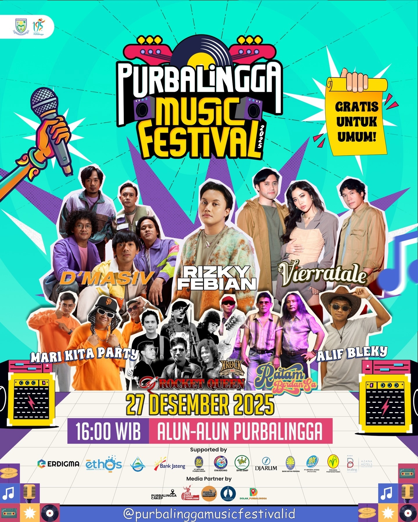 Jangan Lupa! Besok Sore Ada Konser Gratis di Alun-alun Purbalingga, Menampilkan Rizky Febian, D’Masiv, hingga Vierratale